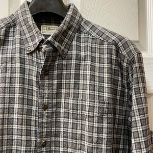 L.L Bean Shirt Mens Large Gray Plaid Flannel Long Sleeve Casual Outdoors‎